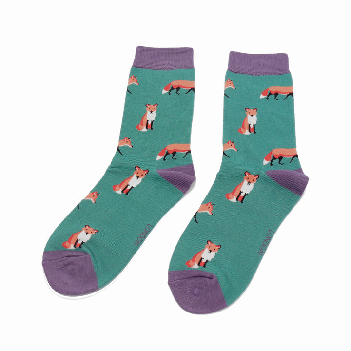 Miss Sparrow Bamboo Socks Foxes (Green)