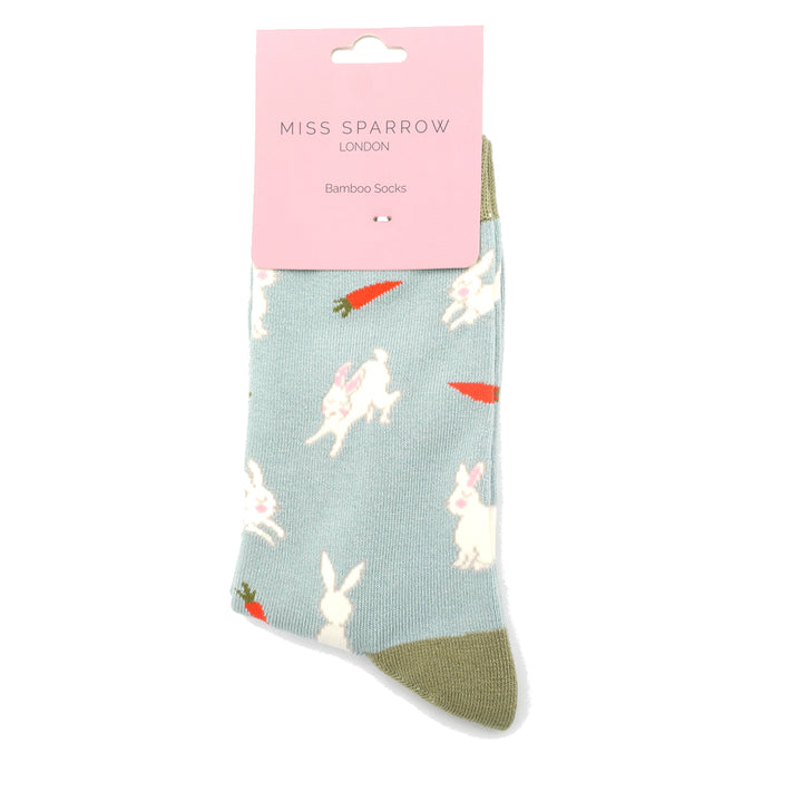 Miss Sparrow Bamboo Bunnies & Carrots Socks (Duck Egg)