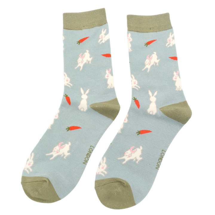 Miss Sparrow Bamboo Bunnies & Carrots Socks (Duck Egg)