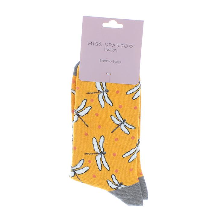 Miss Sparrow Bamboo Socks Dragonflies (Mustard)