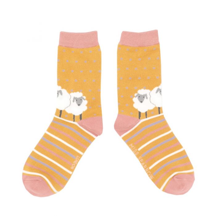 Miss Sparrow Bamboo Sheep Friends Socks (Mustard)