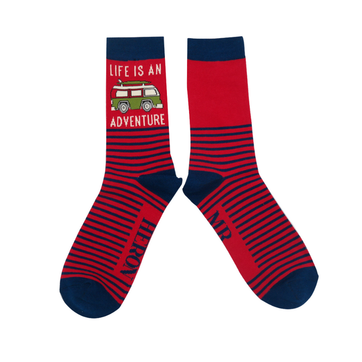 Mr Heron Mens Bamboo Adventure Van Socks (Red)