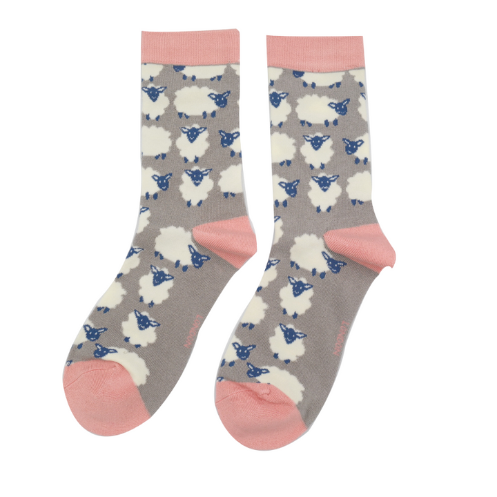 Miss Sparrow Bamboo Happy Sheep Socks In Grey