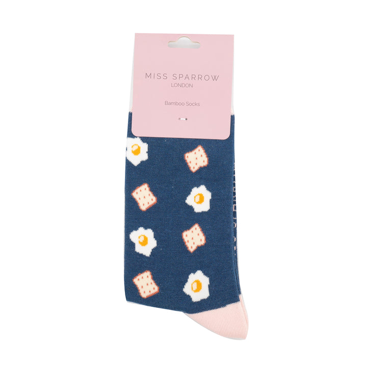 Miss Sparrow Bamboo Eggs & Toast Socks (Navy)