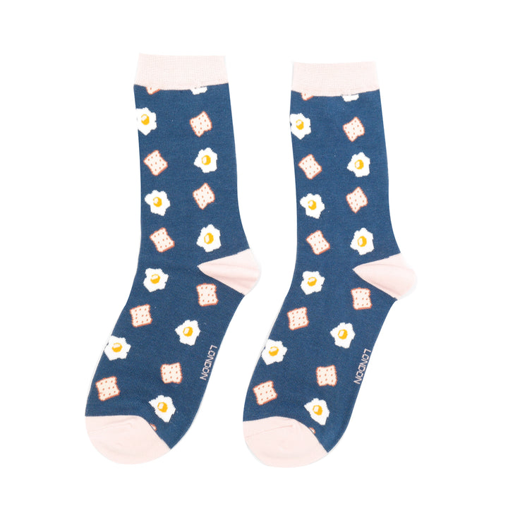 Miss Sparrow Bamboo Eggs & Toast Socks (Navy)