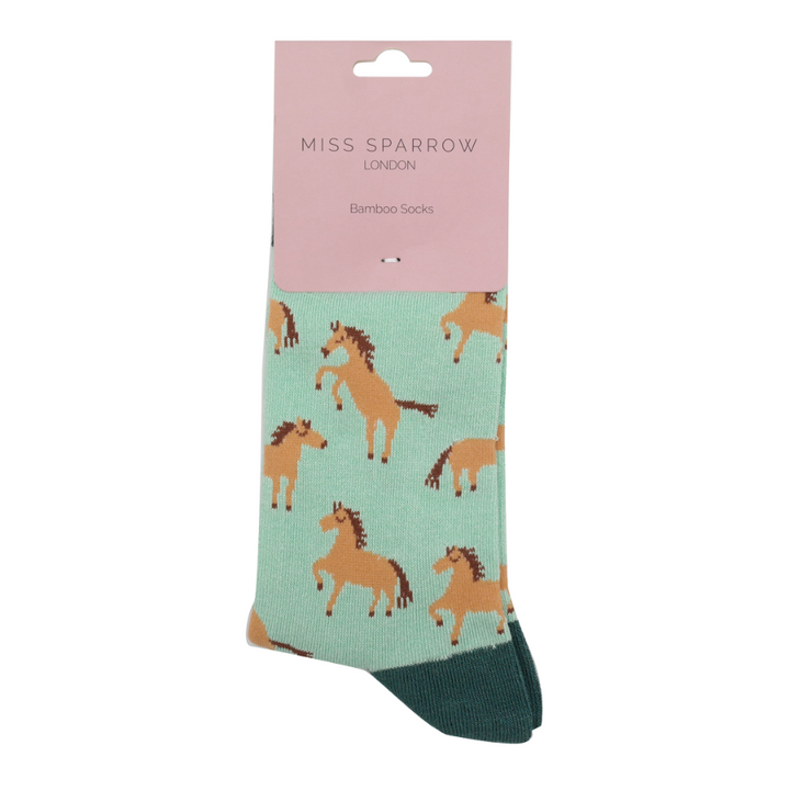 Miss Sparrow Bamboo Wild Horses Socks (Mint)