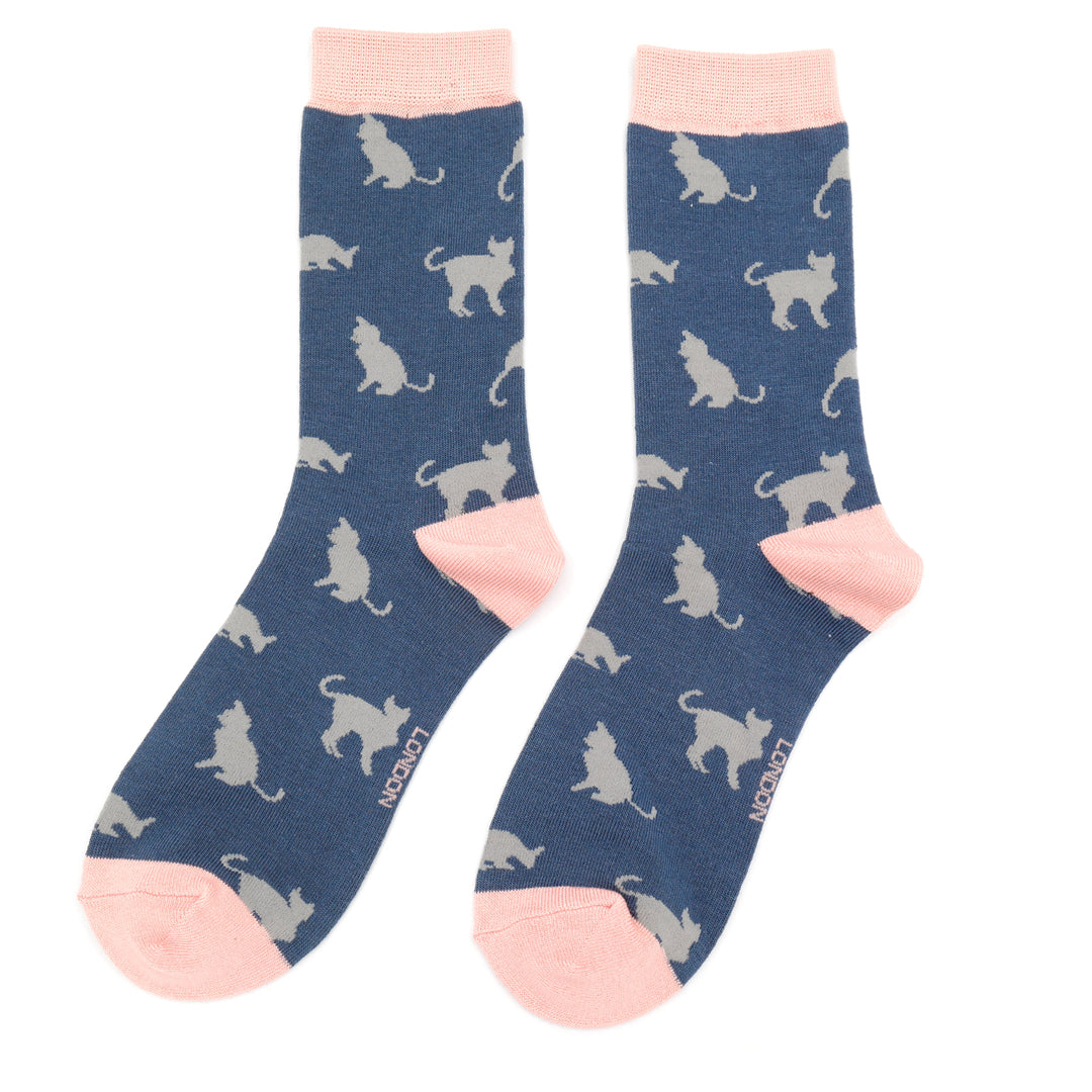 Miss Sparrow Bamboo Cat Socks (Navy)