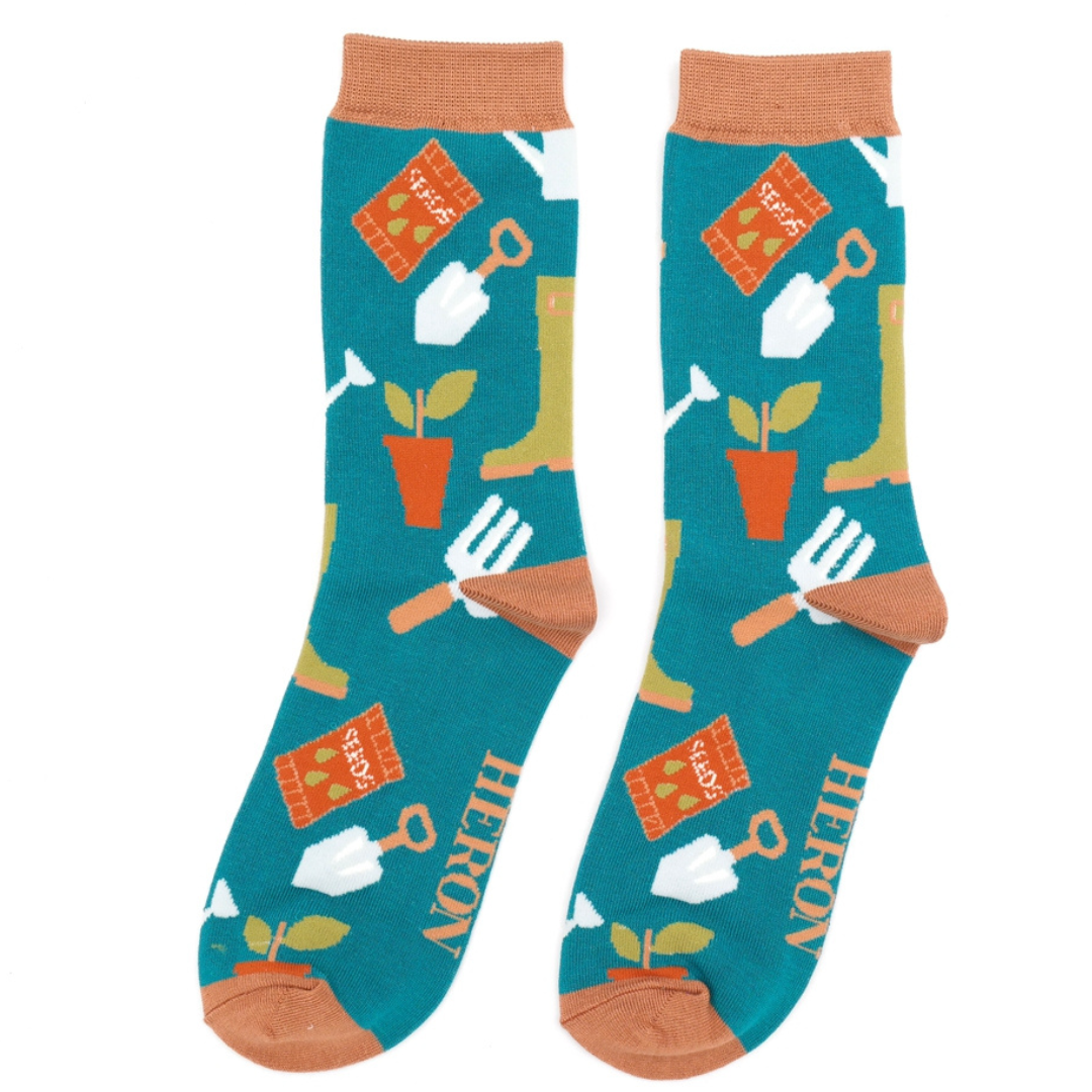 Mr Heron Mens Bamboo Gardening Tools Socks (Teal)