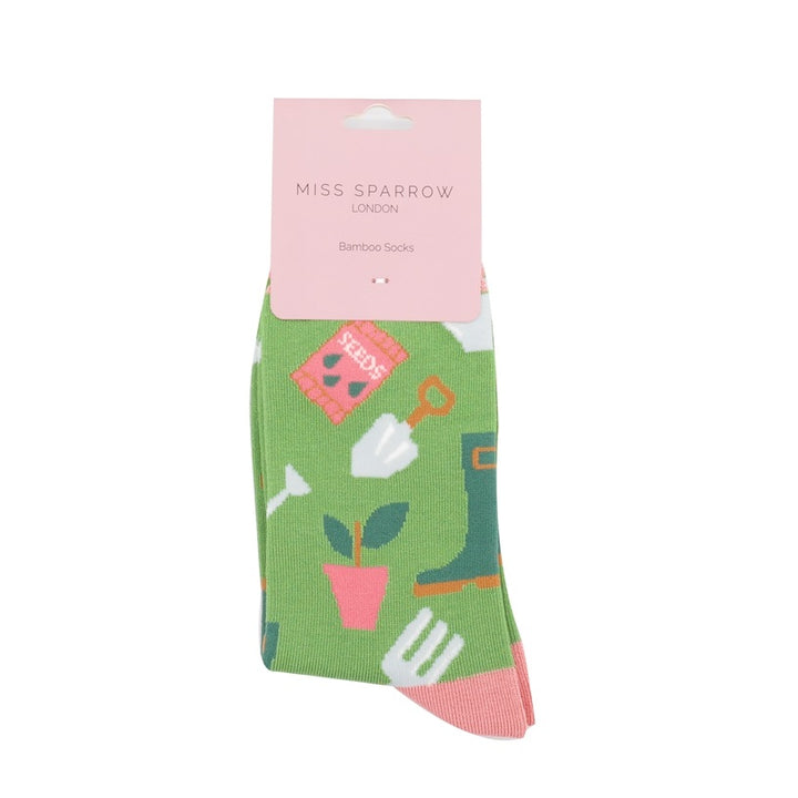Miss Sparrow Bamboo Gardening Socks In Green