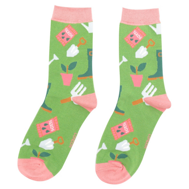 Miss Sparrow Bamboo Gardening Socks In Green