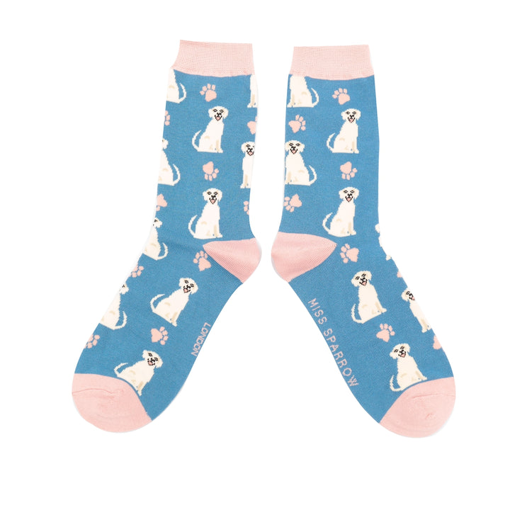 Miss Sparrow Bamboo Happy Labrador Dog Socks (Blue)