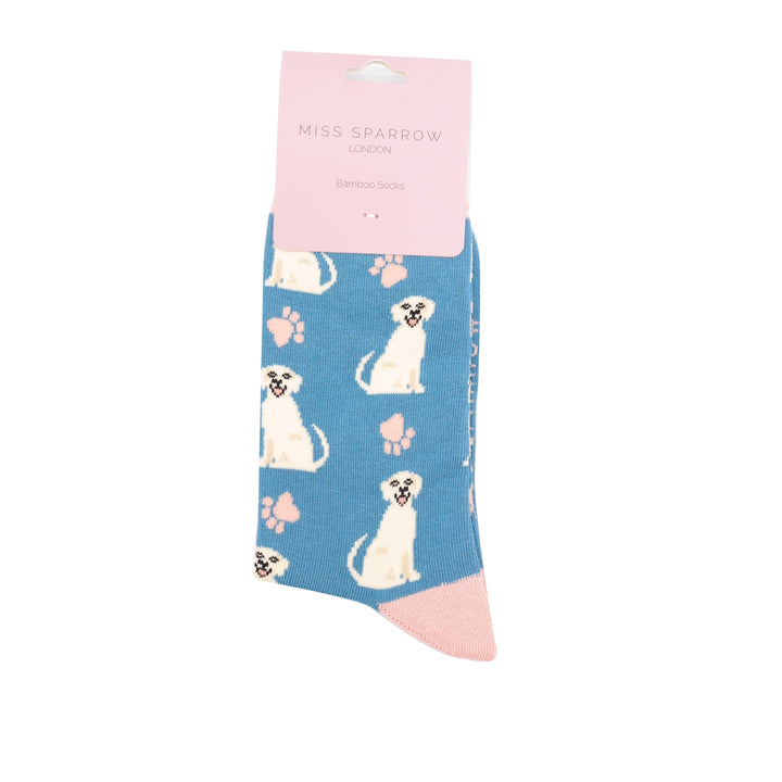 Miss Sparrow Bamboo Happy Labrador Dog Socks (Blue)