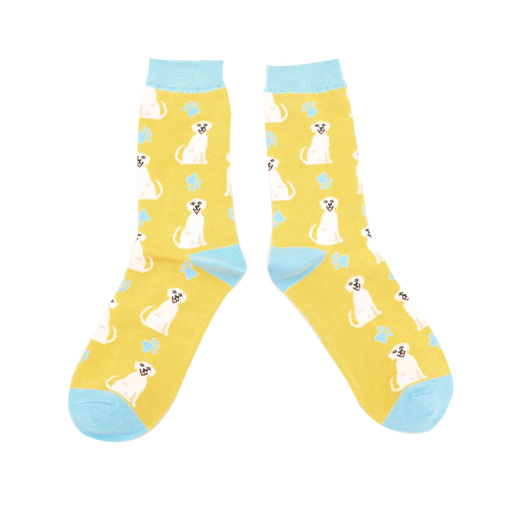 Miss Sparrow Bamboo Happy Labrador Dog Socks (Yellow)