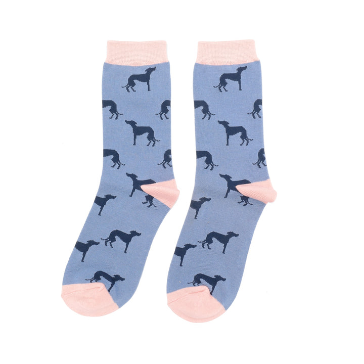 Miss Sparrow Bamboo Grey Hound Dog Socks (Denim)