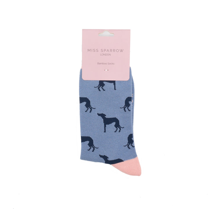 Miss Sparrow Bamboo Grey Hound Dog Socks (Denim)