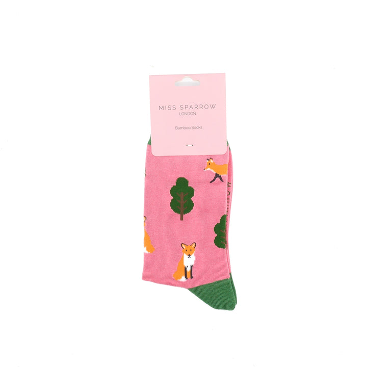 Miss Sparrow Bamboo Fox in the Woods Socks (Pink)