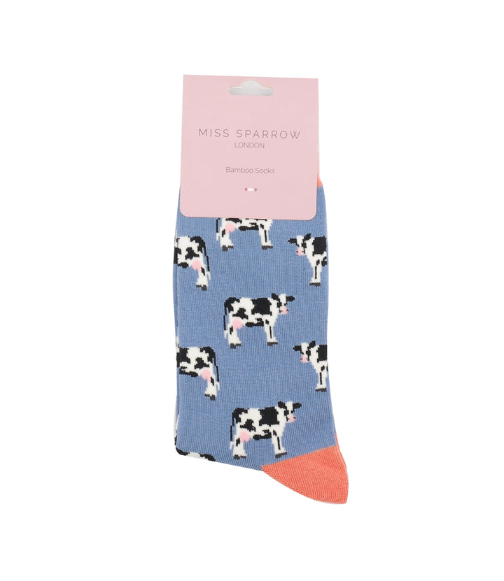 Miss Sparrow Bamboo Cows Socks Denim