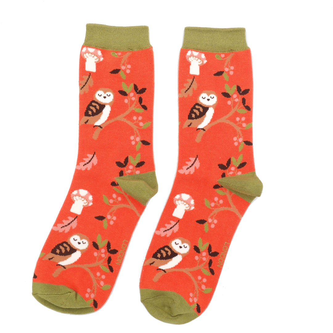 Miss Sparrow Bamboo Woodland Socks (Burnt Orange)