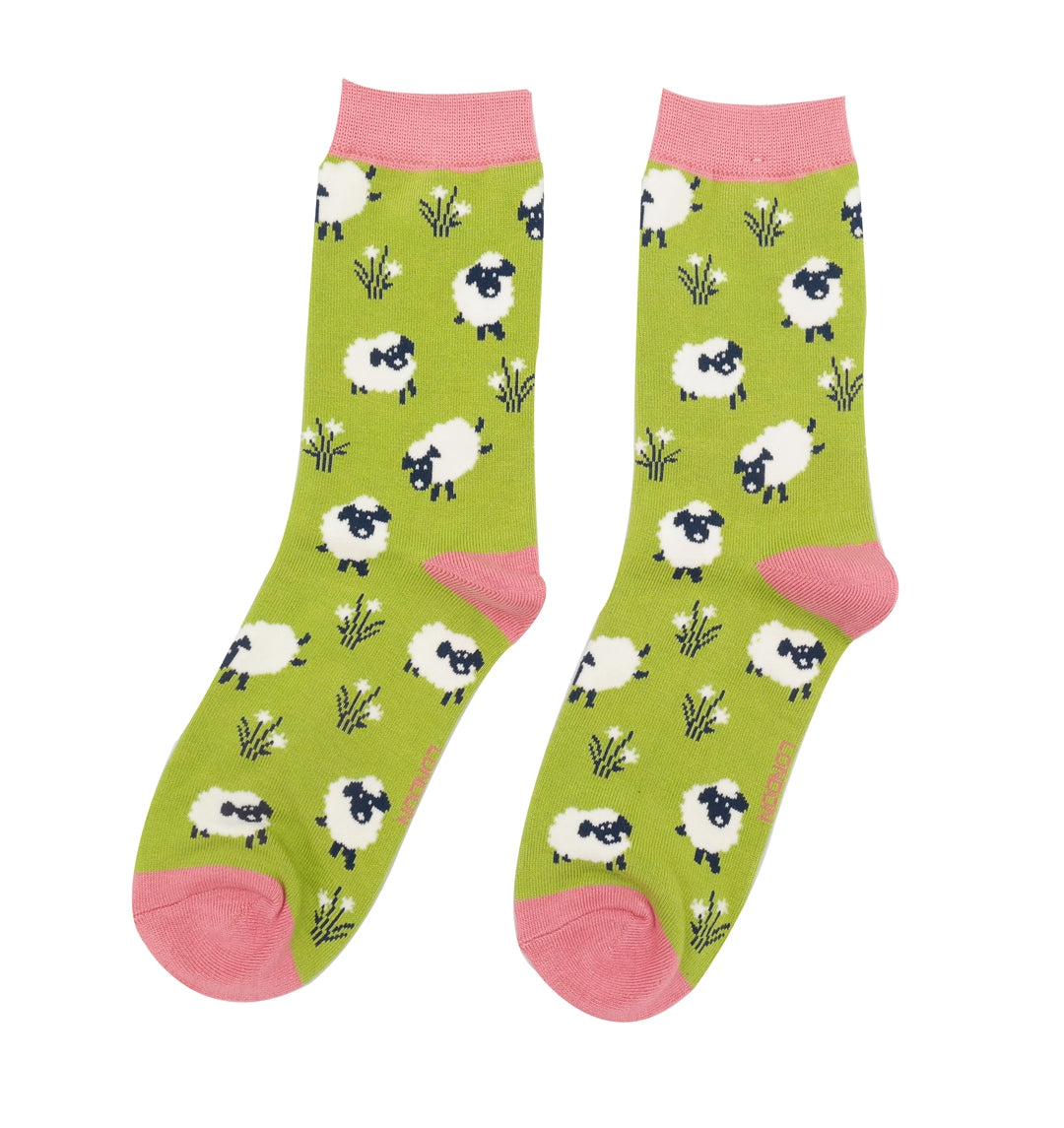 Miss Sparrow Bamboo Socks Leaping Sheep Green