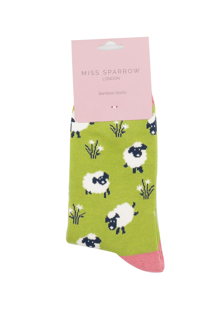 Miss Sparrow Bamboo Socks Leaping Sheep Green