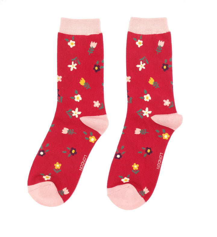 Miss Sparrow Bamboo Tiny Flower Socks (Red)