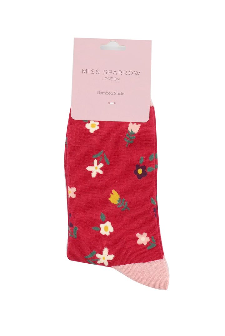 Miss Sparrow Bamboo Tiny Flower Socks (Red)