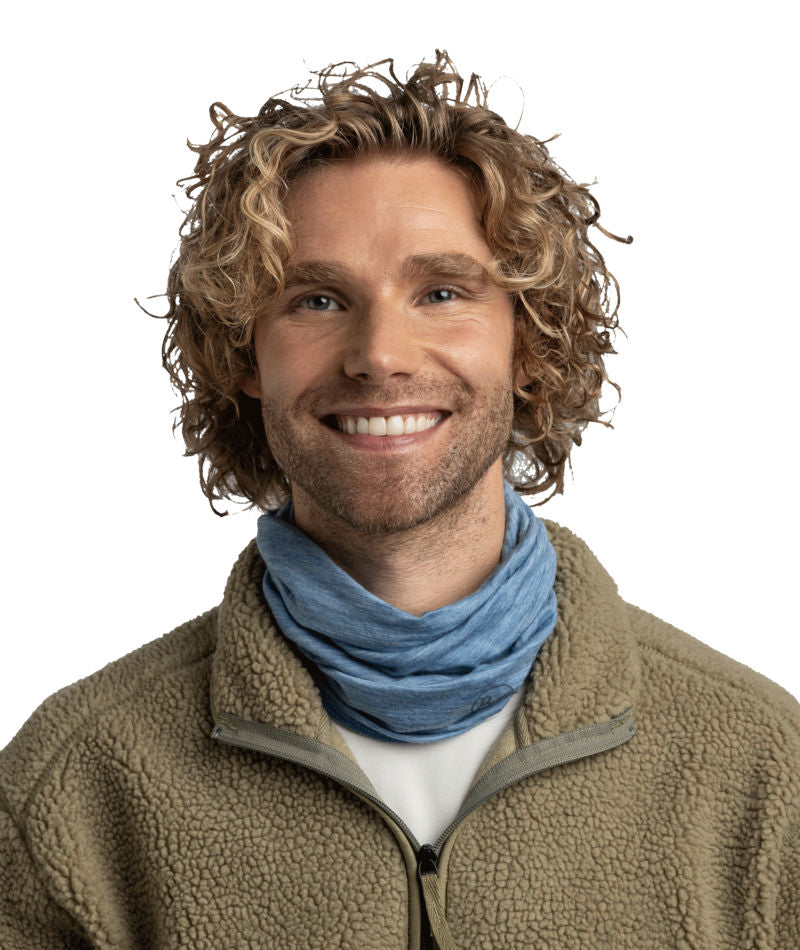 Buff Merino Wool Lightweight Neck Warmer In Lake Blue