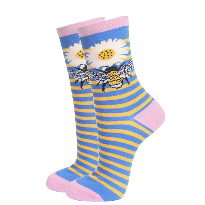 Bamboo Bee Stripe Socks (Blue)