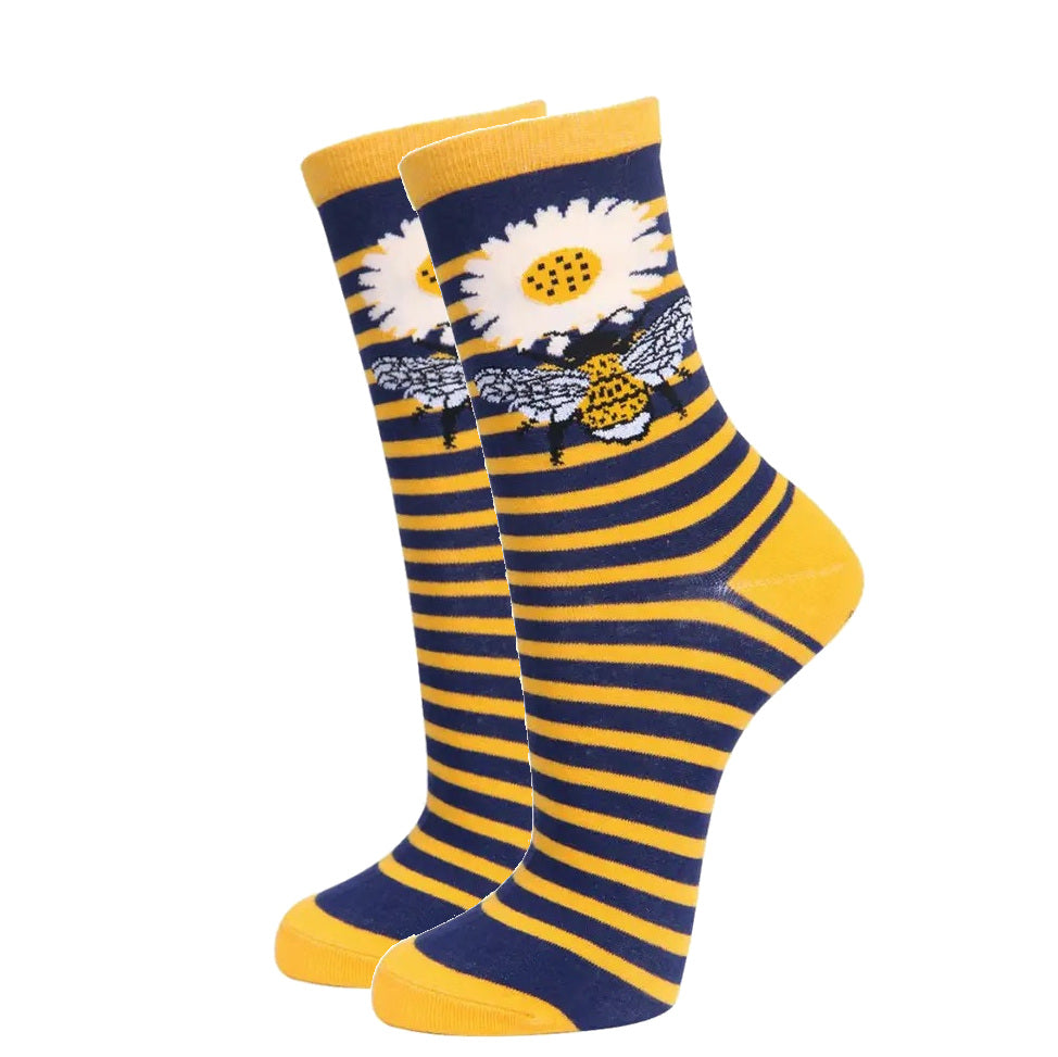 Bamboo Bee Stripe Socks (Navy)