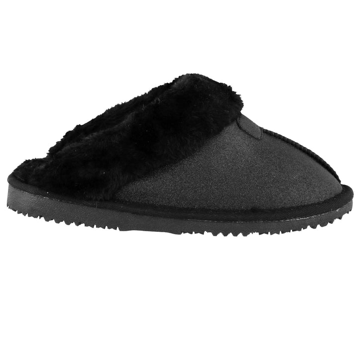 Ella Sparkle Glitter Warm Faux Fur Lined Memory Foam Mules Slippers In Black