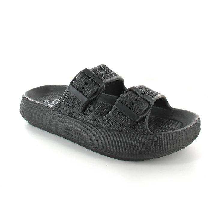 Ella Air Buckle Cushioned Lightweight Slip On Sandals In Black