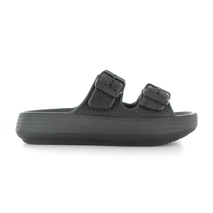 Ella Air Buckle Cushioned Lightweight Slip On Sandals In Black