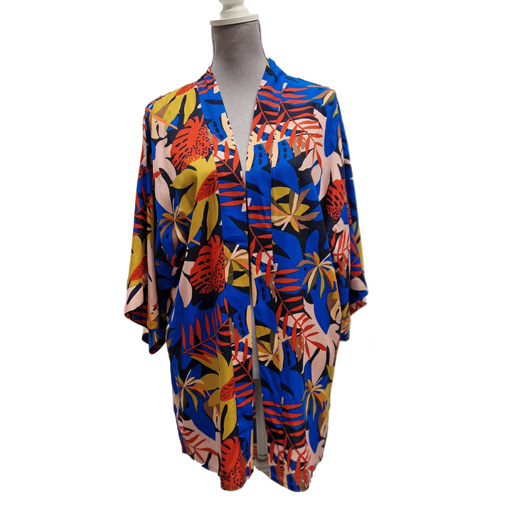 Kimono Wrap Cover Up - Floral Cobalt Blue