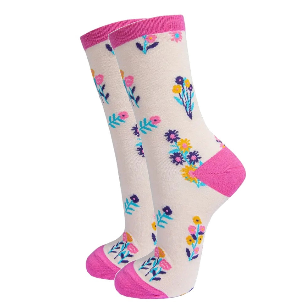 Bamboo Floral Socks (Cream)