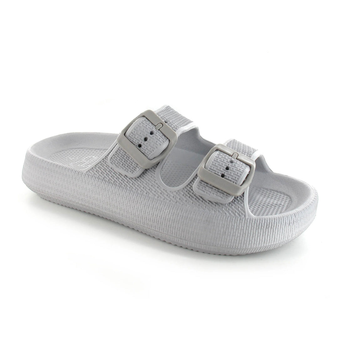 Ella Air Buckle Cushioned Lightweight Slip On Sandals In Grey