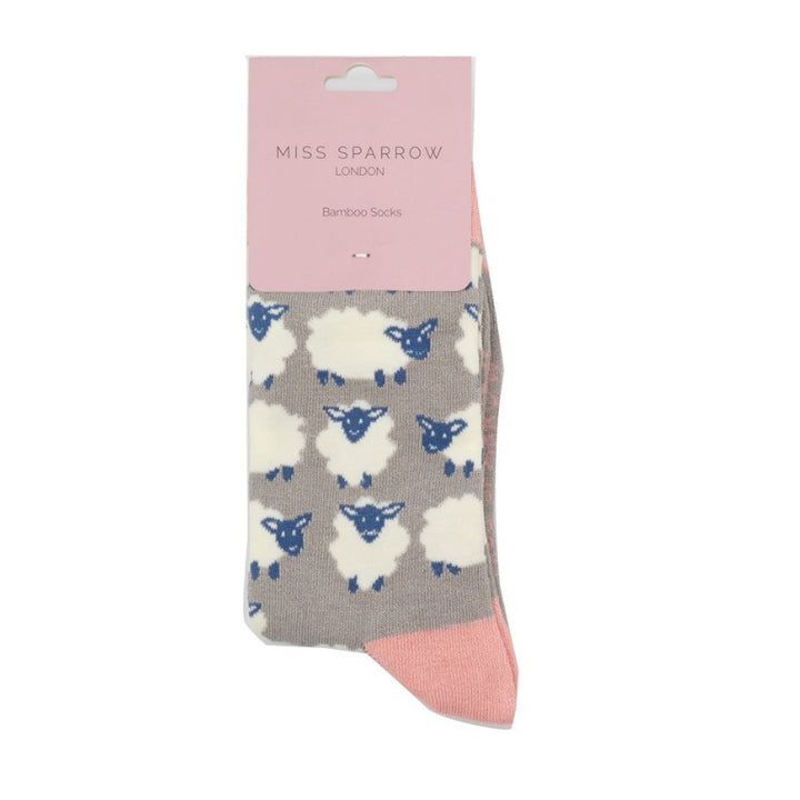 Miss Sparrow Bamboo Happy Sheep Socks In Grey