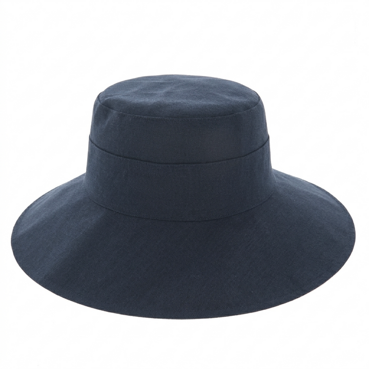 Ladies Reversible Wide Cut Out Brim Sun Hat in Navy/Natural