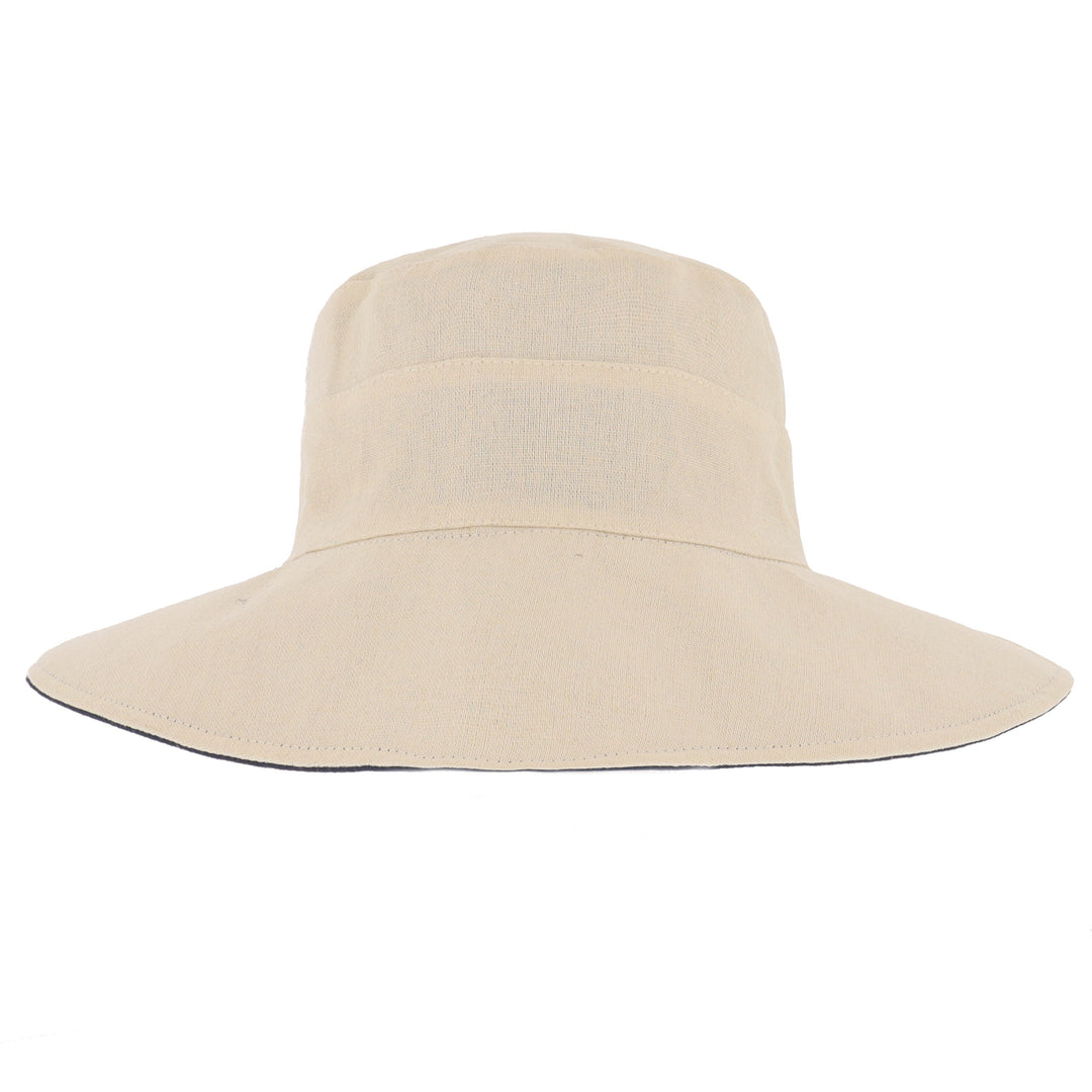 Ladies Reversible Wide Cut Out Brim Sun Hat in Navy/Natural