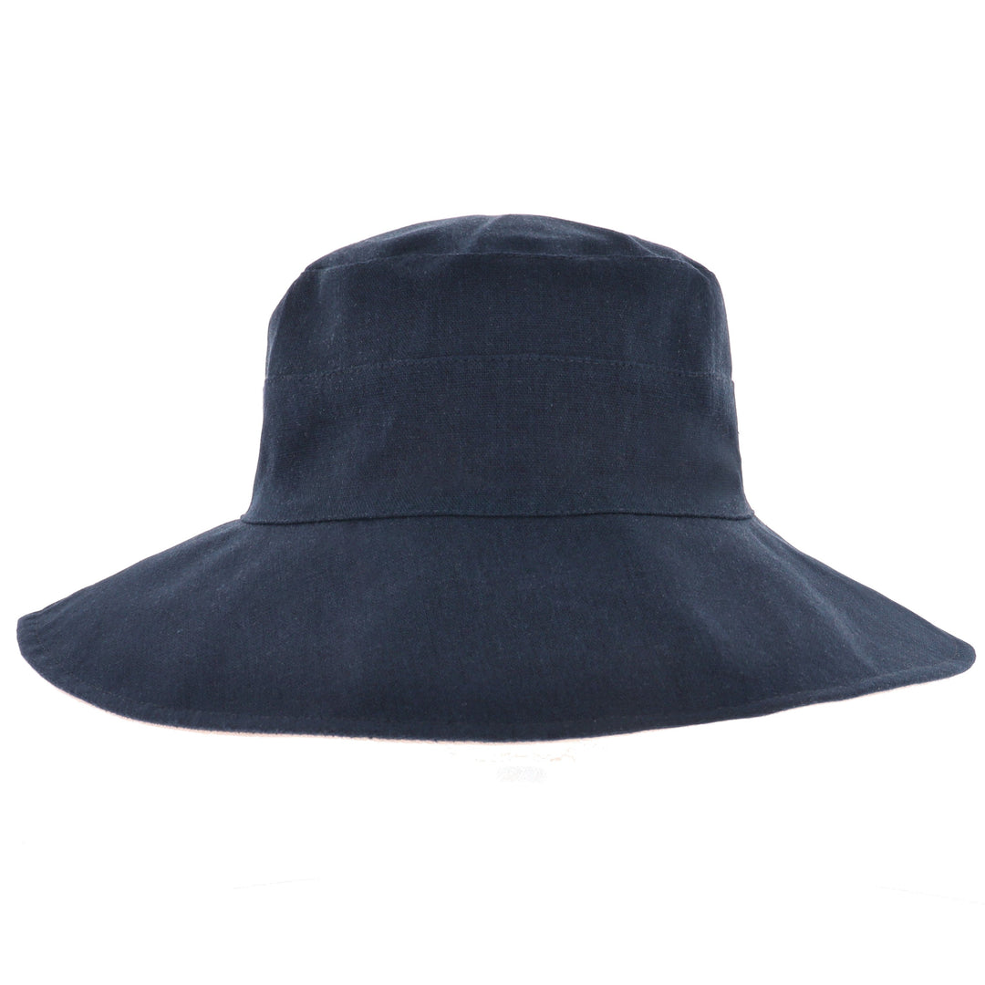 Ladies Reversible Wide Cut Out Brim Sun Hat in Navy/Natural