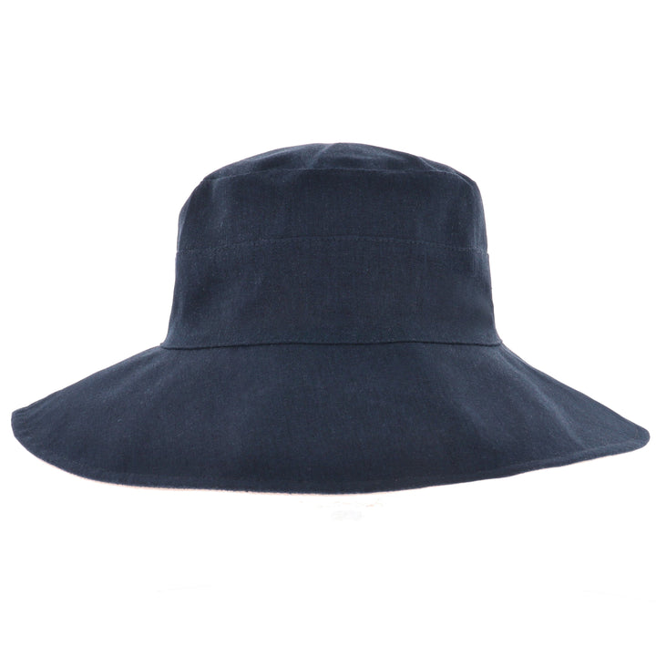 Ladies Reversible Wide Cut Out Brim Sun Hat in Navy/Natural