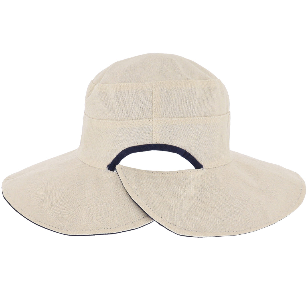 Ladies Reversible Wide Cut Out Brim Sun Hat in Navy/Natural
