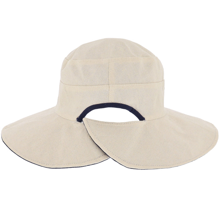 Ladies Reversible Wide Cut Out Brim Sun Hat in Navy/Natural
