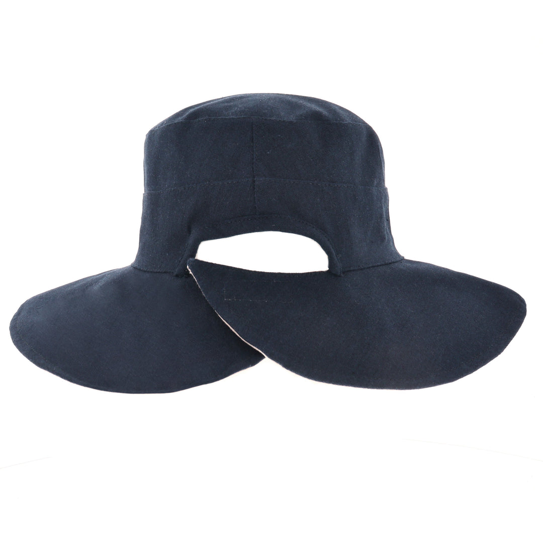 Ladies Reversible Wide Cut Out Brim Sun Hat in Navy/Natural