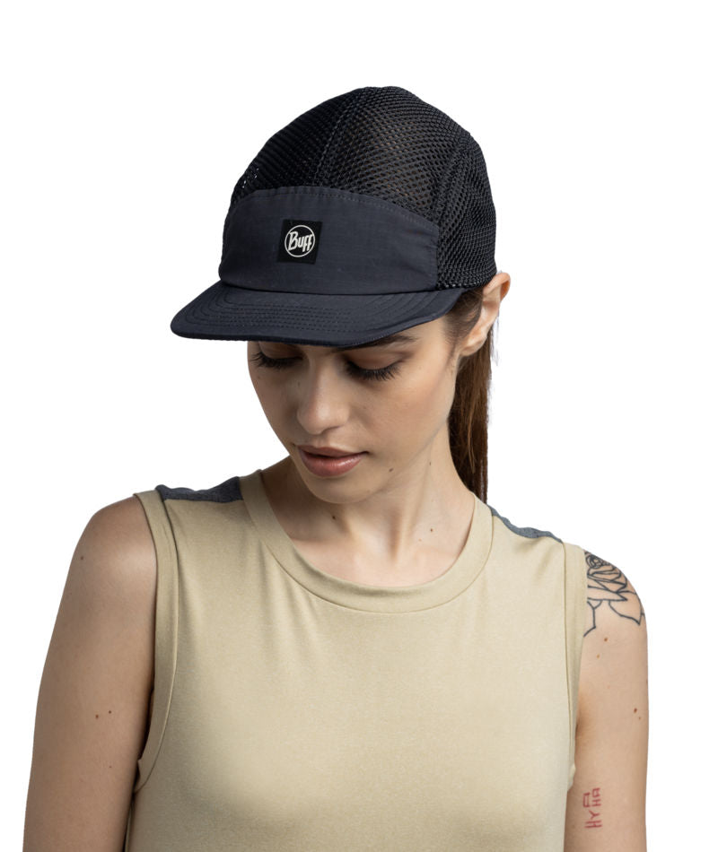 Buff 5 Panel Air Mesh Breathable Cap In Black