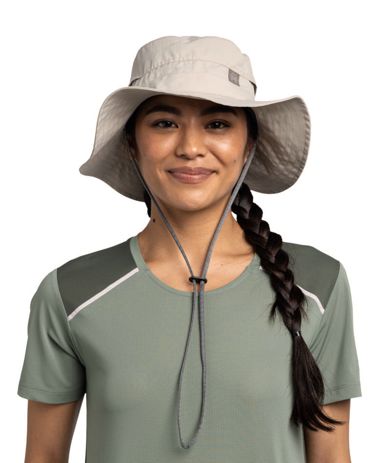 Buff Explore Booney UPF 50 Lightweight Packable Hat In Solid Light Grey/Stone