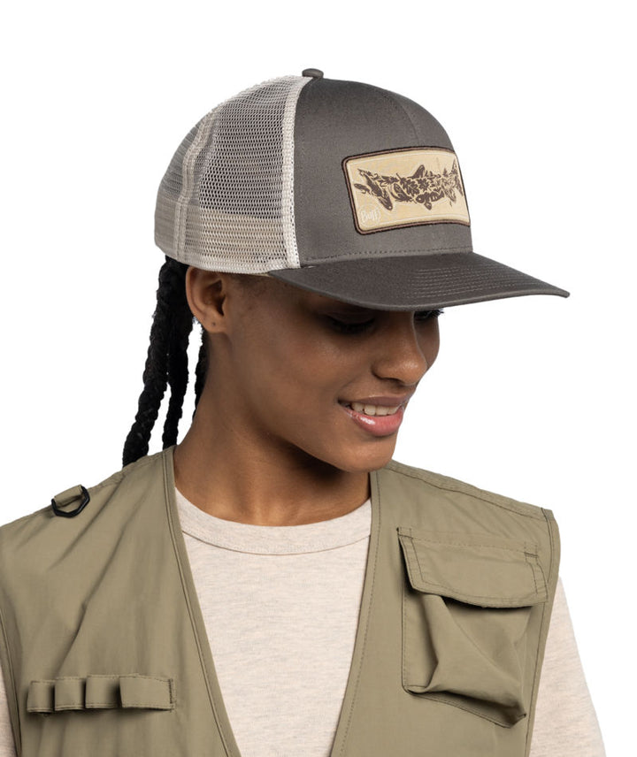 Buff Explore Adjustable Mesh Trucker Cap In Lake River Khaki