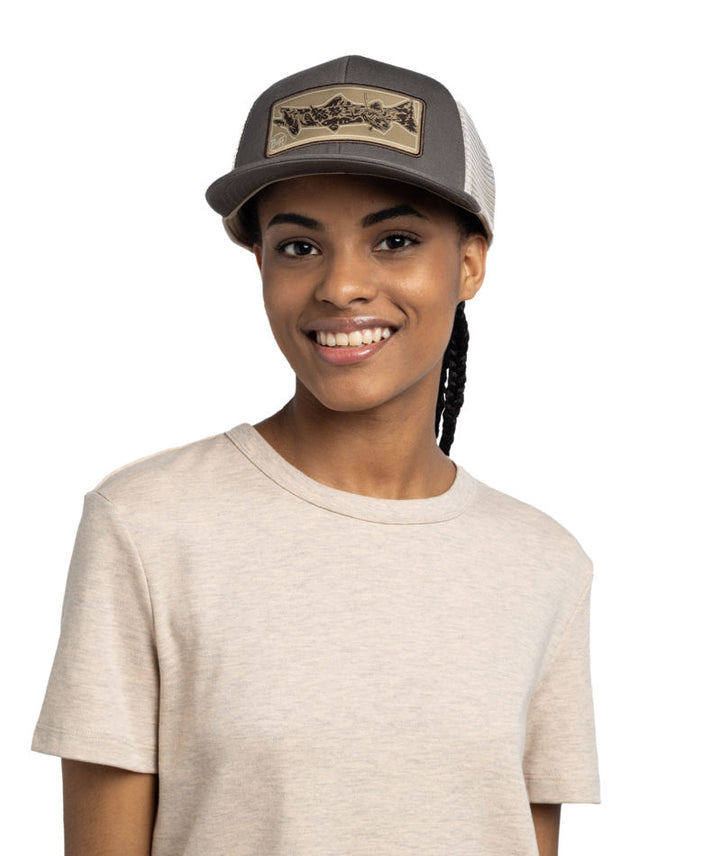 Buff Explore Adjustable Mesh Trucker Cap In Lake River Khaki