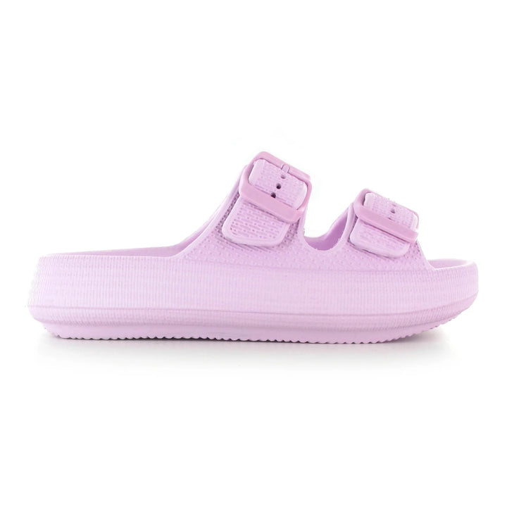 Ella Air Buckle Cushioned Lightweight Slip On Sandals In Lilac