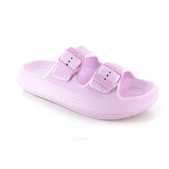 Ella Air Buckle Cushioned Lightweight Slip On Sandals In Lilac