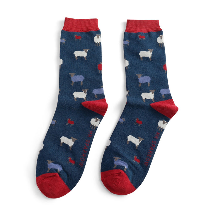 Mr Heron Mens Bamboo Sheep Family Socks In Navy